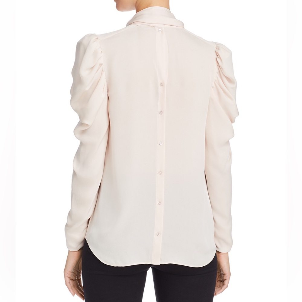 NEW Joie Tie Bow Long Puffed Sleeve Silk Blouse Medium $278 Retail - Picture 5 of 11
